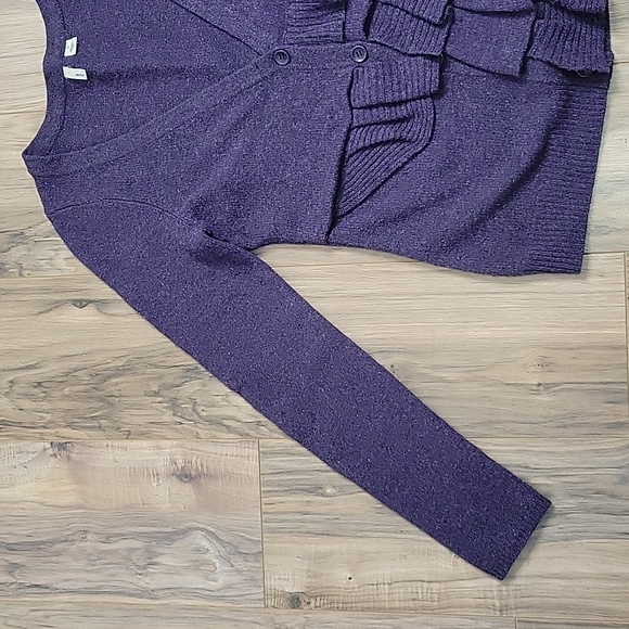 Anthropologie Moth Purple Wool Asymetrical Ruffle Button Up Cardigan - Picture 7 of 15
